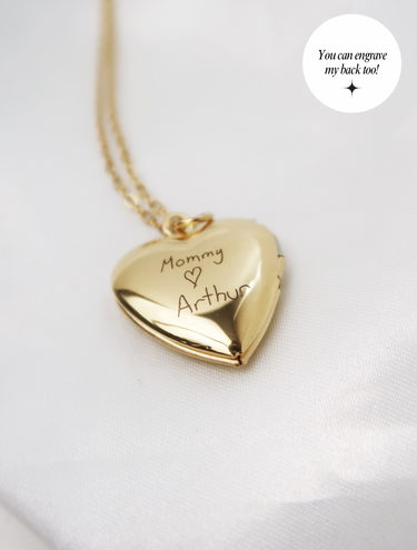 Large Custom Engraved Heart Locket Necklace (Gold Only) - Esah and Co